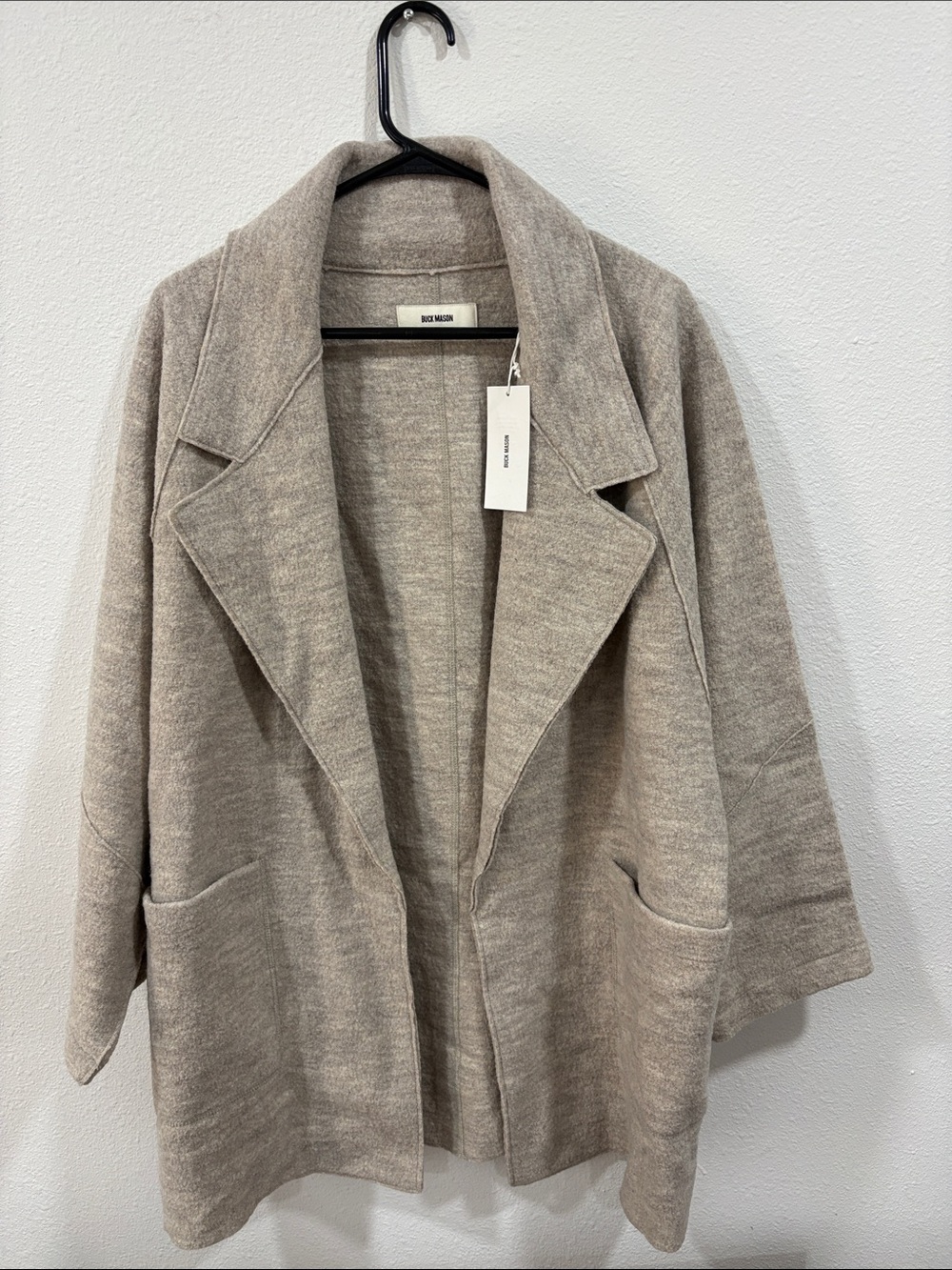 Buck Mason Marled Oatmeal Felted Wool Coat Grey Retail $348 XS
